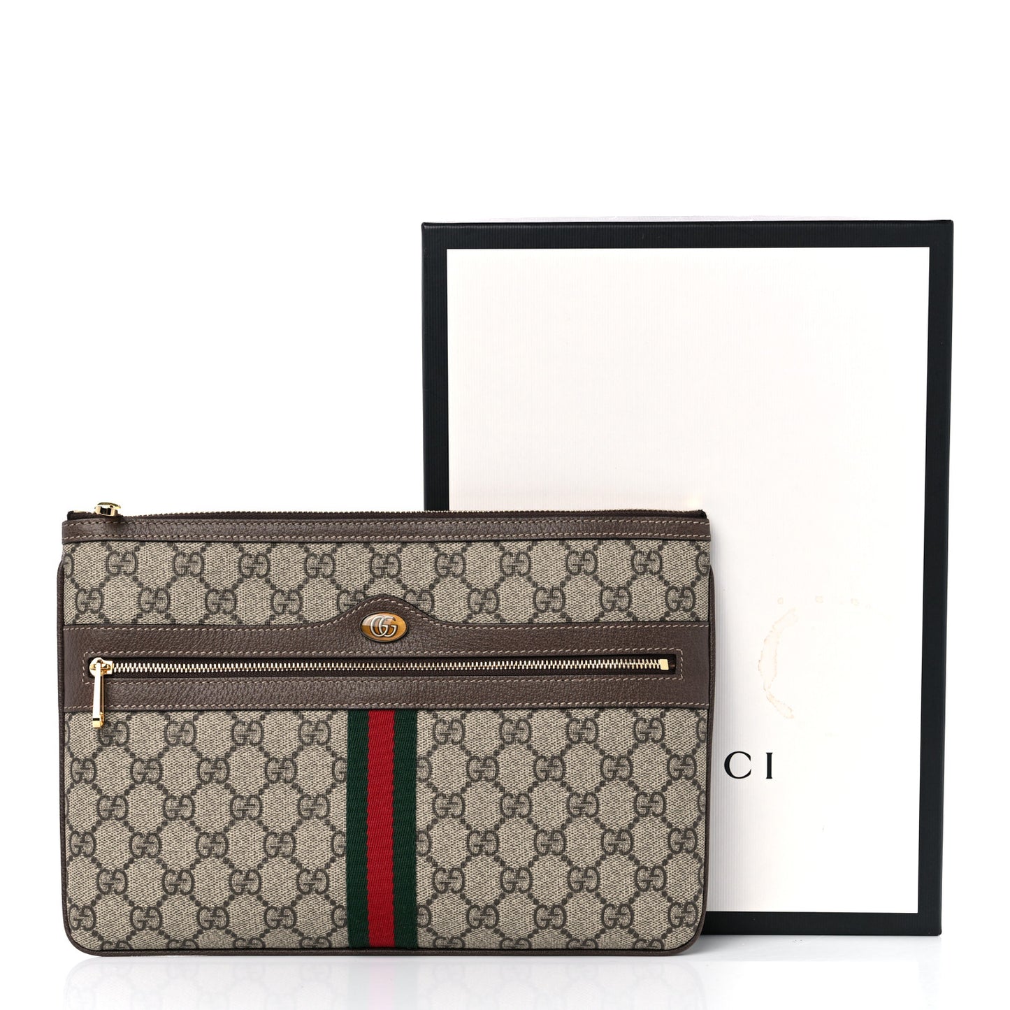 GG Supreme Monogram Large Ophidia Pouch Clutch Brown