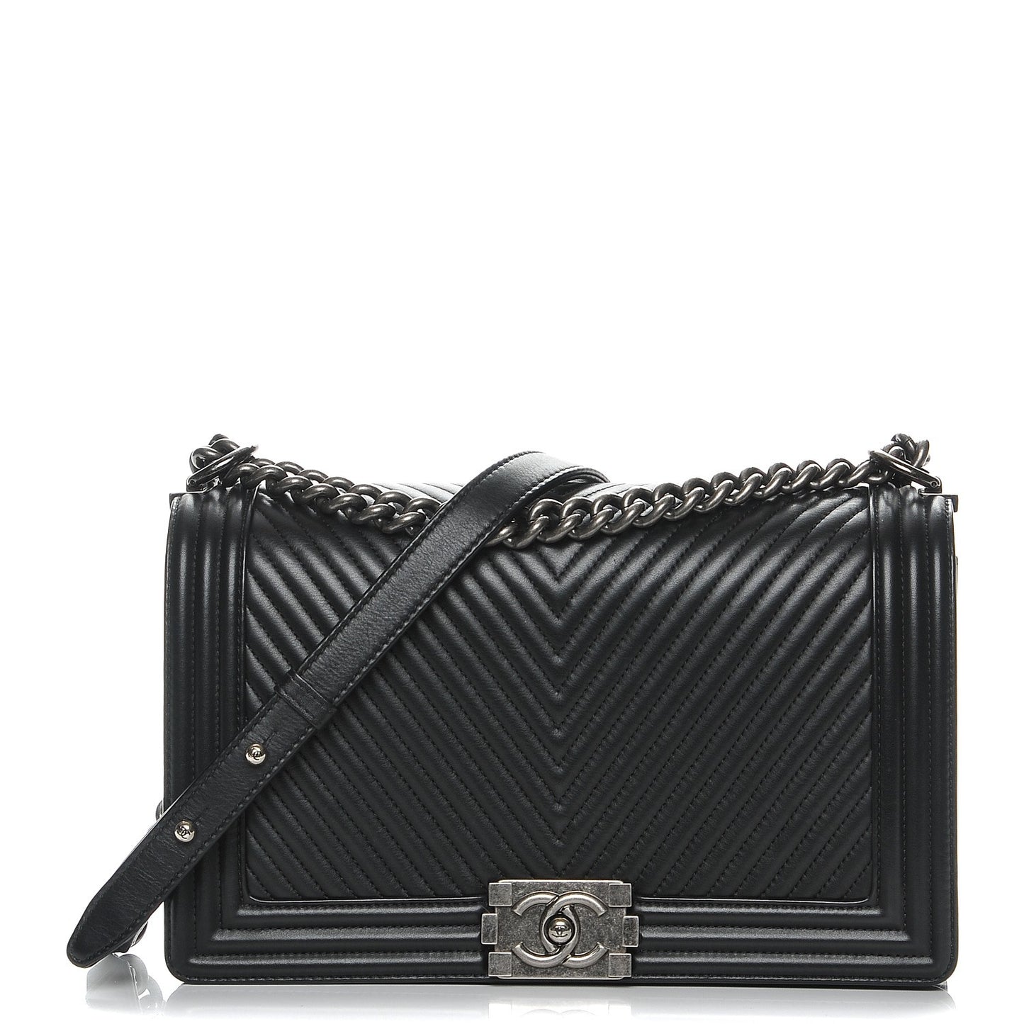 Calfskin Chevron Quilted New Medium Boy Flap Black