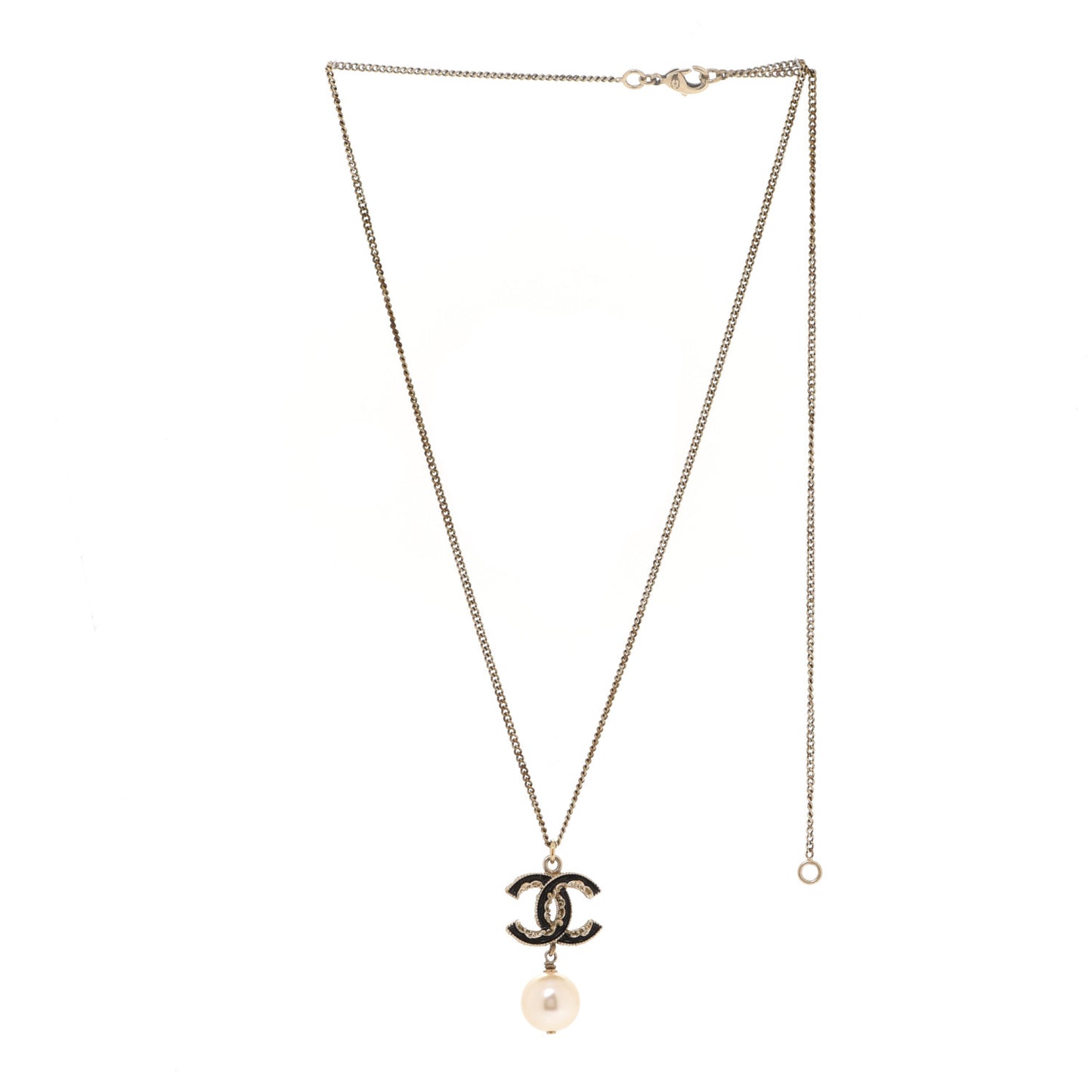 Enamel Pearl CC Baroque Drop Necklace Black Gold