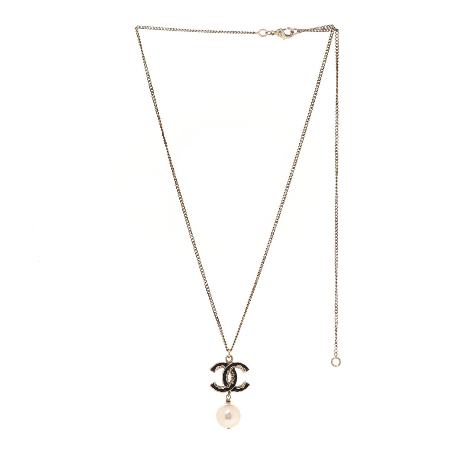 Chanel Enamel Pearl CC Baroque Drop Necklace Black Gold 3 of 5