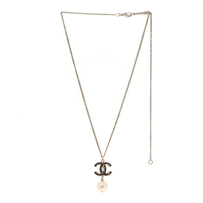 Chanel Enamel Pearl CC Baroque Drop Necklace Black Gold 3 of 5