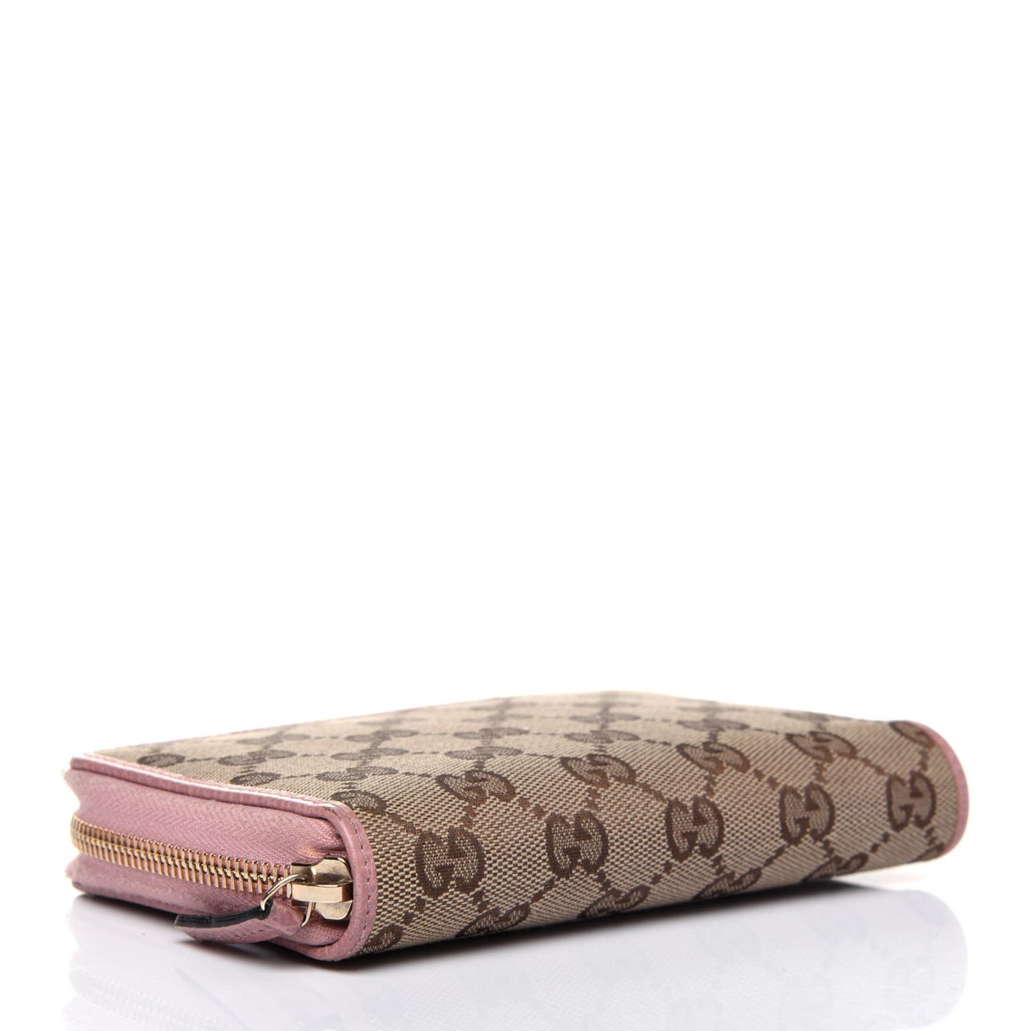 Monogram Dollar Calfskin Zip Around Compact Wallet Beige Ebony Soft Pink