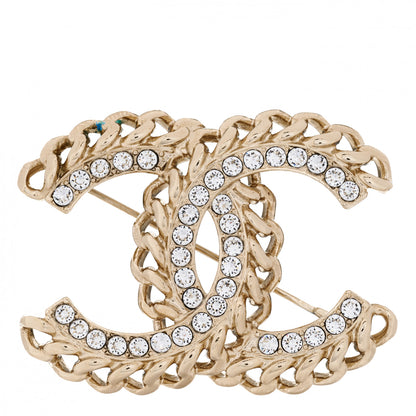 Chanel Crystal Chain CC Brooch Gold 1 of 6