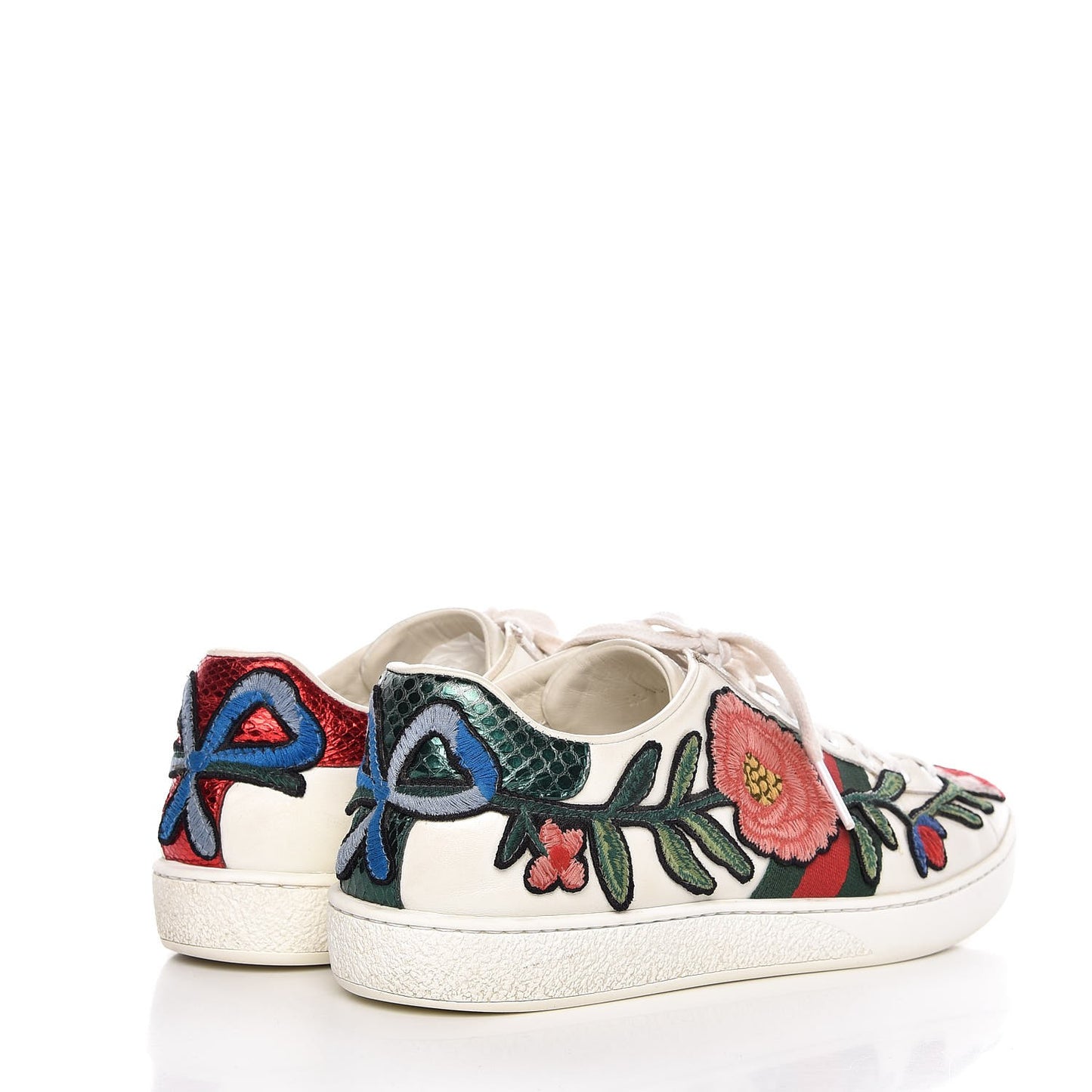 Calfskin Web Floral Embroidered Ace Sneakers 36.5 White