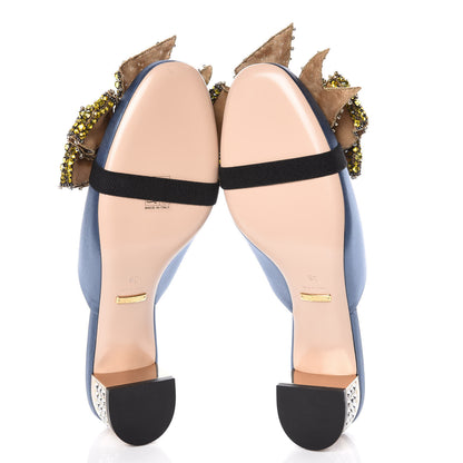 Gucci Silk Satin Crystal Embellished Bow Mules 38 Carta Zucchero 5 of 10