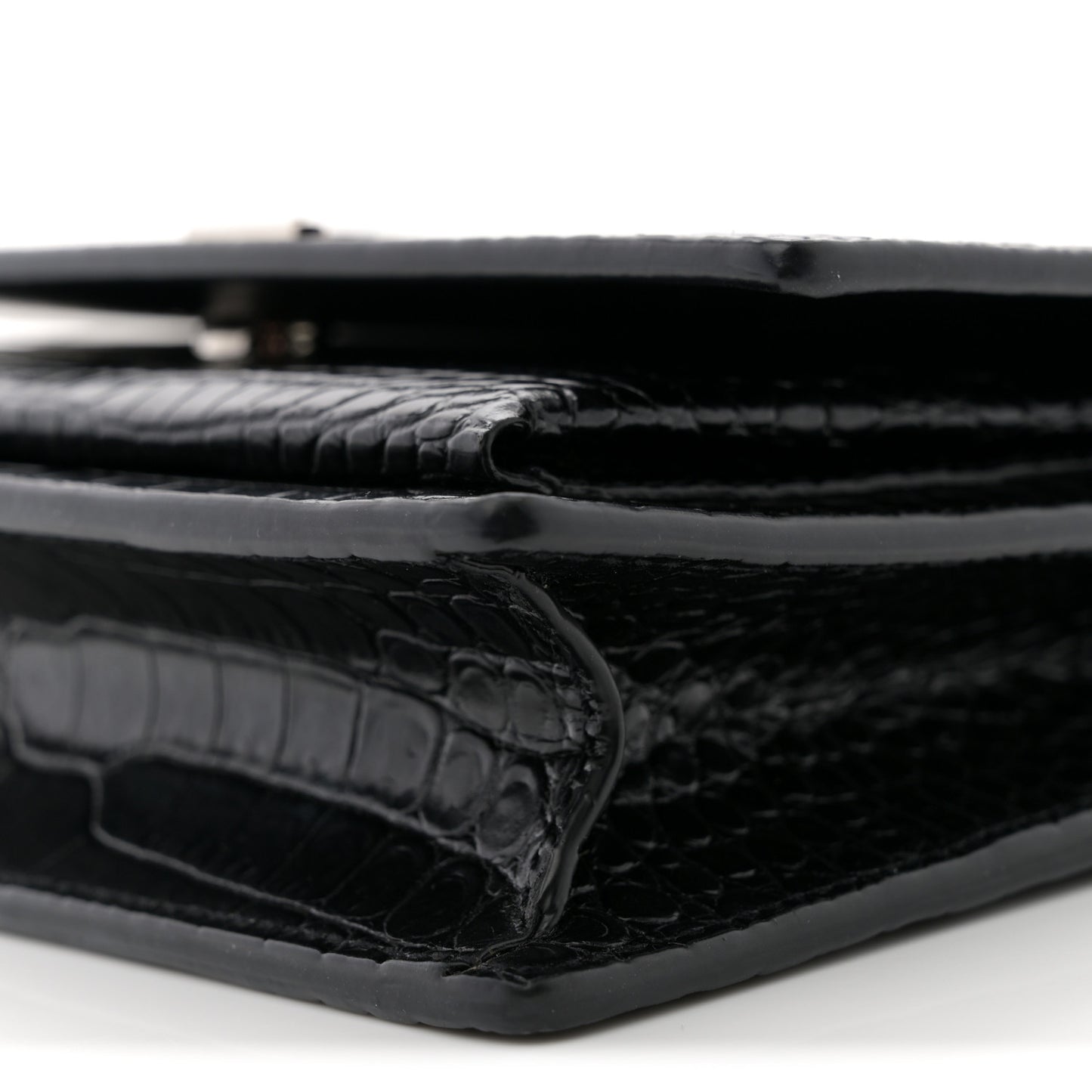 Calfskin Crocodile Embossed Monogram Sunset Top Handle Chain Wallet Black