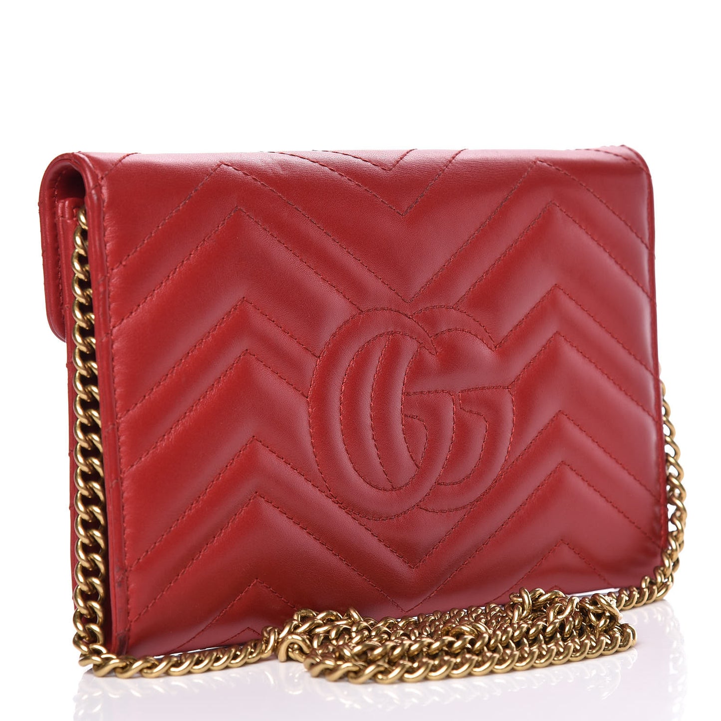 Calfskin Matelasse Mini GG Marmont Chain Wallet Hibiscus Red
