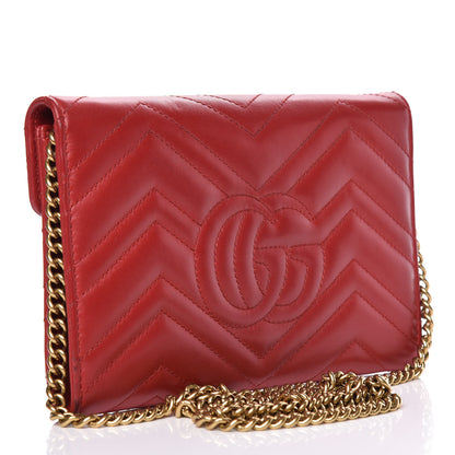 Gucci Calfskin Matelasse Mini GG Marmont Chain Wallet Hibiscus Red 3 of 17