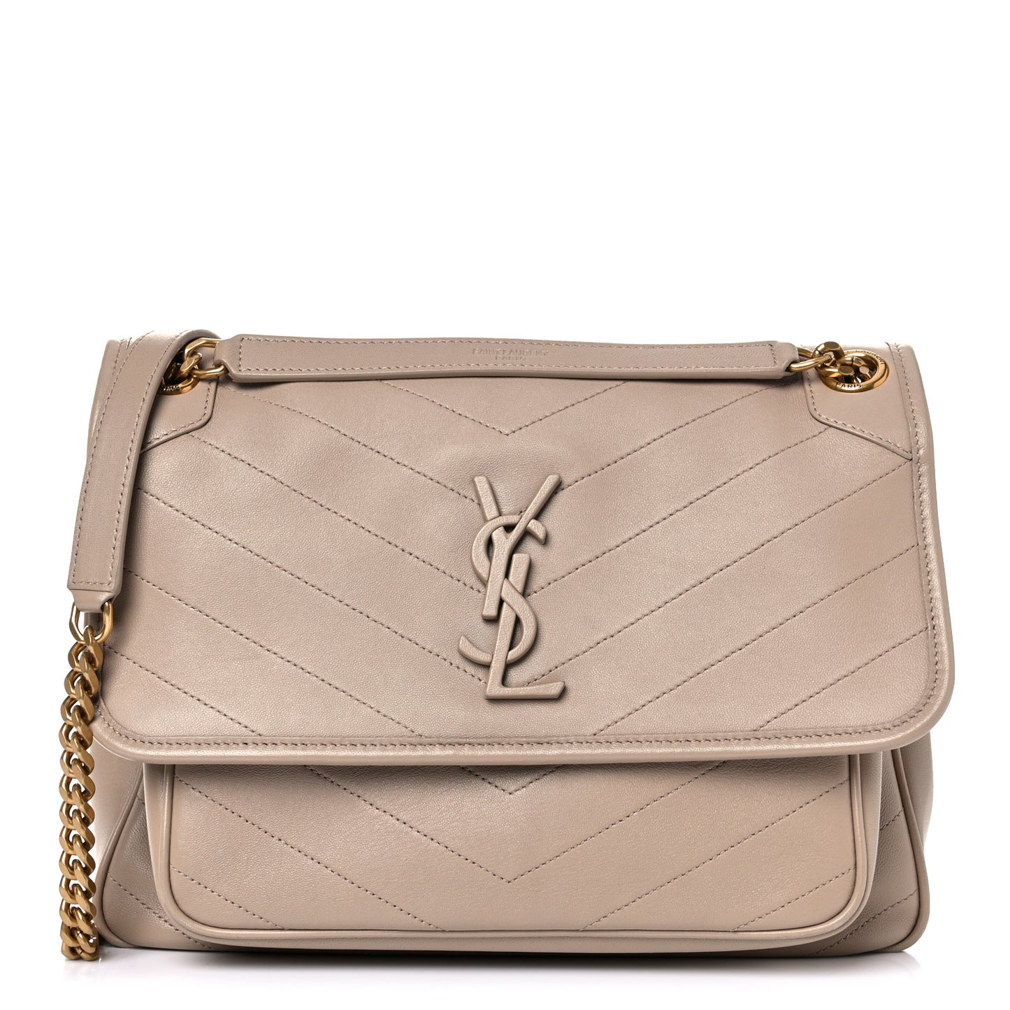 Lambskin Matelasse Monogram Medium Niki Chain Satchel Dark Beige