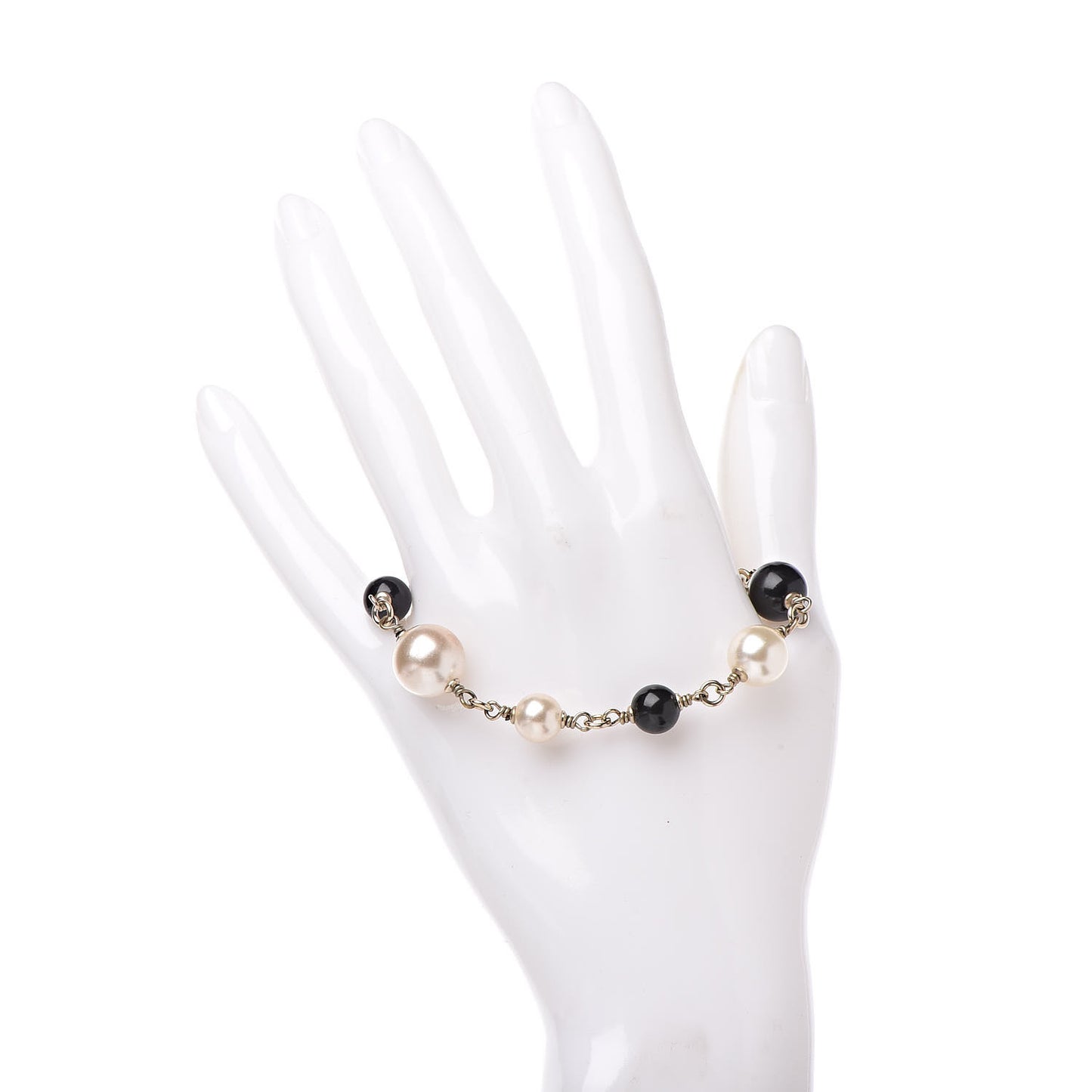Enamel Pearl Beaded CC Bracelet Gold Black