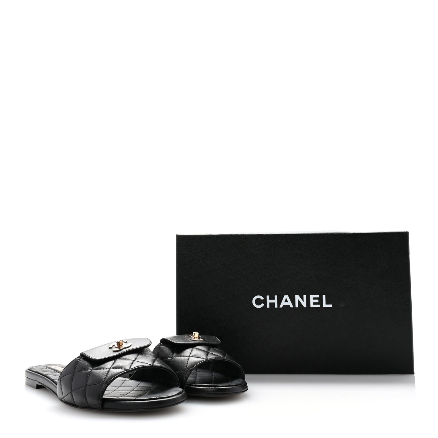 Lambskin Quilted CC Turnlock Sandals 38.5 Black