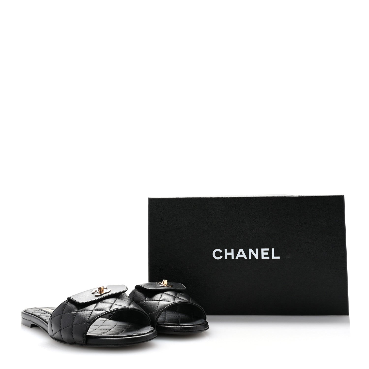 Chanel Lambskin Quilted CC Turnlock Sandals 38.5 Black 9 of 9