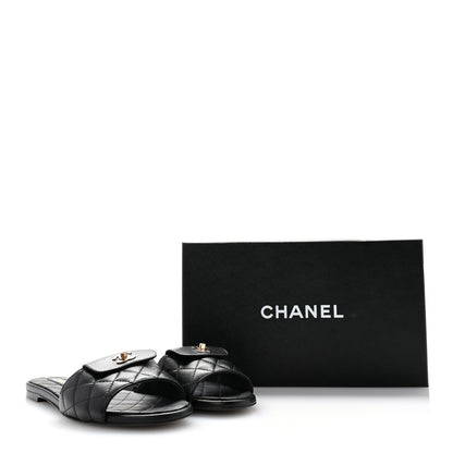 Chanel Lambskin Quilted CC Turnlock Sandals 38.5 Black 9 of 9