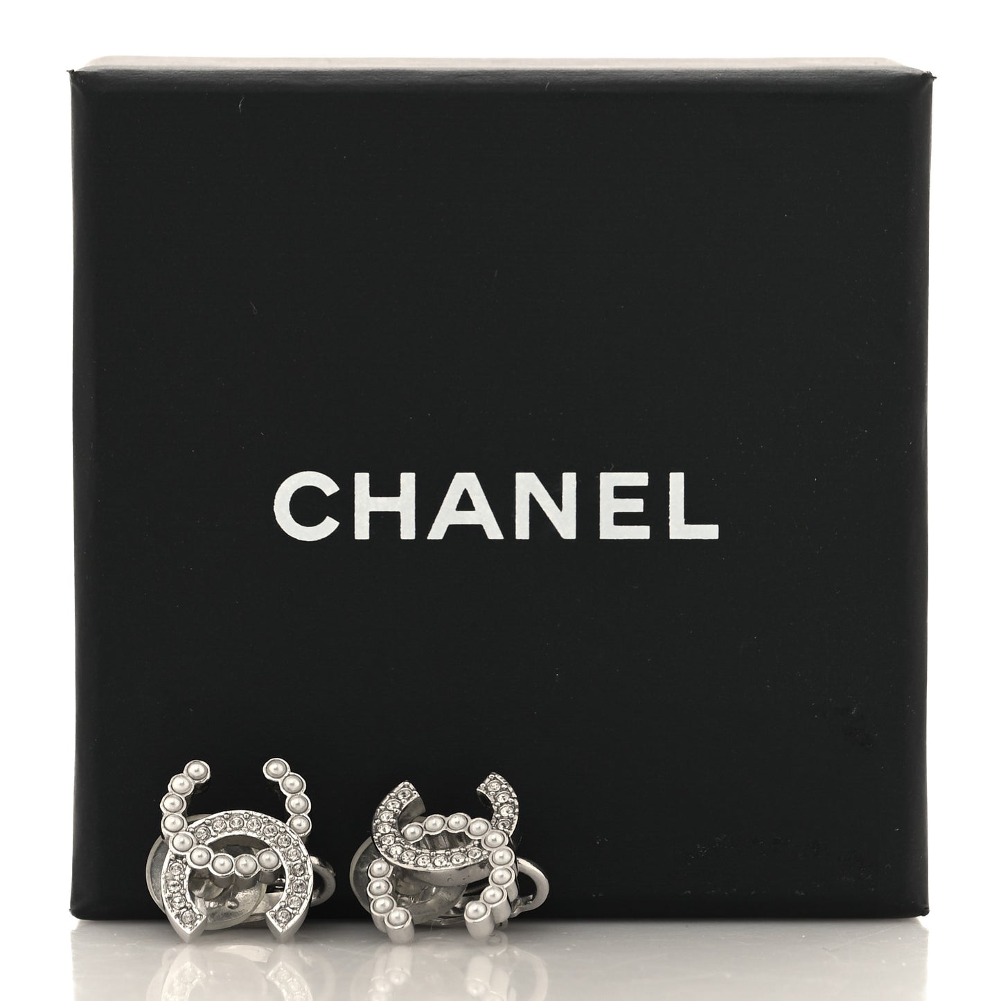 Crystal Pearl CC Clip On Earrings Silver