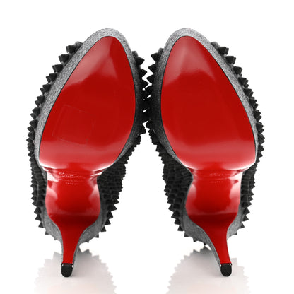 Christian Louboutin Floque Flannel Lady Peep Spikes VIP 150 Pumps 36.5 Grey Black 5 of 11