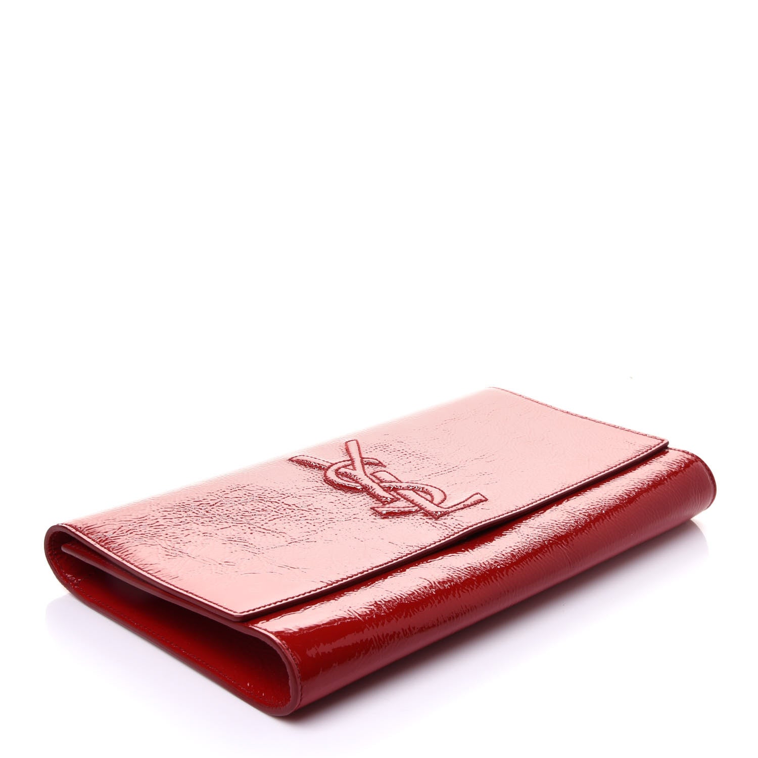 Saint Laurent Textured Patent Monogram Large Belle De Jour Clutch Red 4 of 10