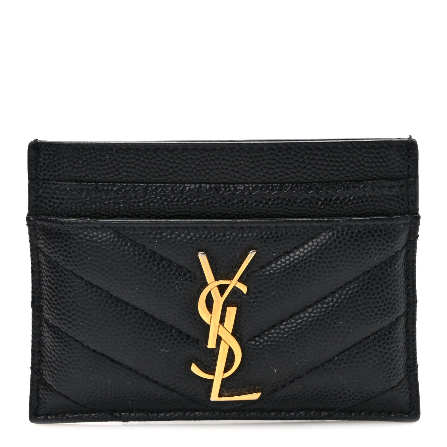 Saint Laurent Grain De Poudre Matelasse Chevron Monogram Credit Card Case Black 1 of 7