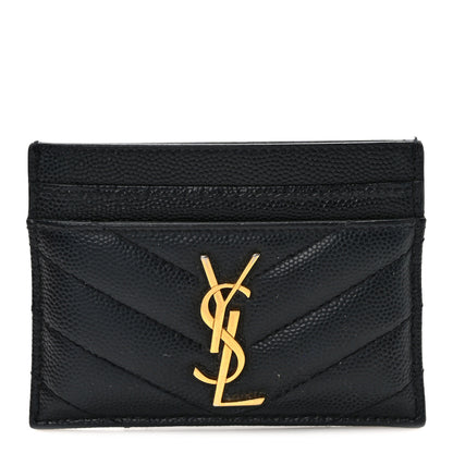 Saint Laurent Grain De Poudre Matelasse Chevron Monogram Credit Card Case Black 1 of 7