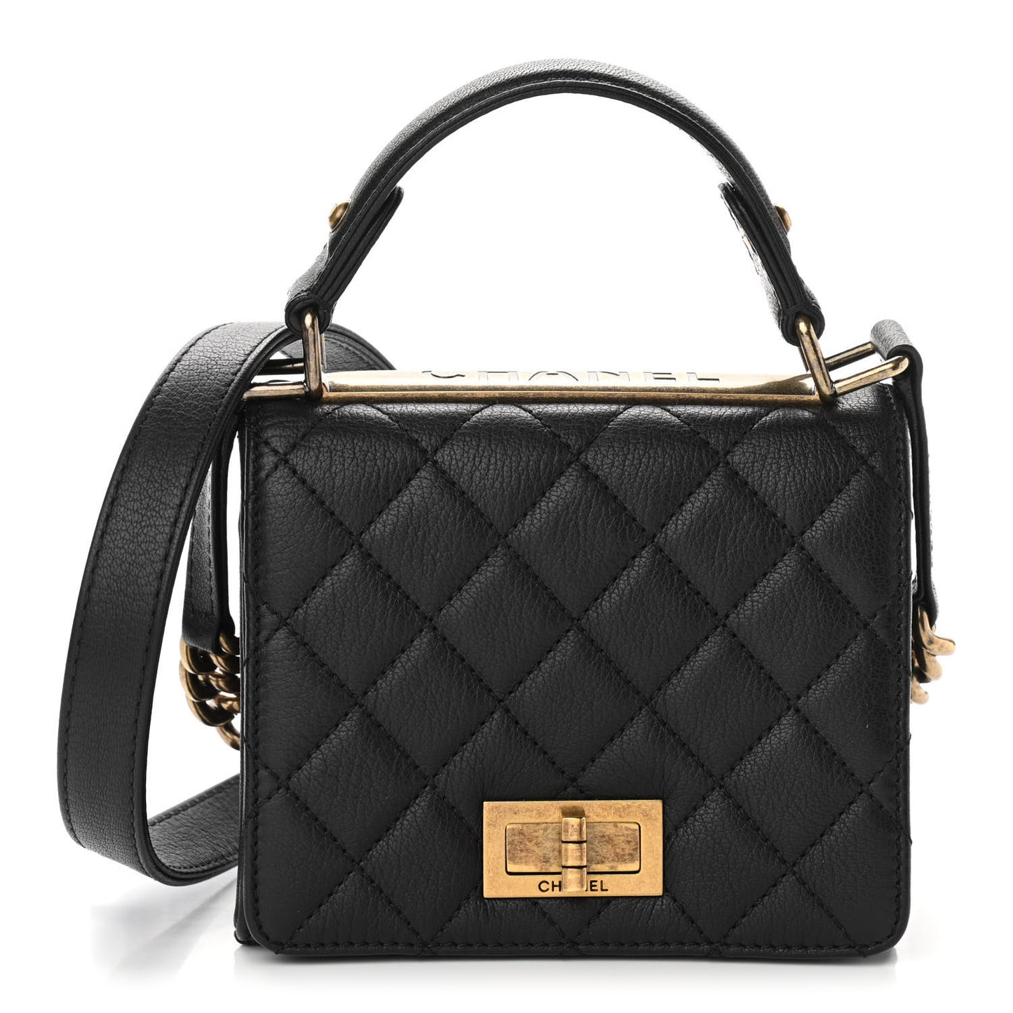 Goatskin Quilted Small Rita Top Handle Flap Black
