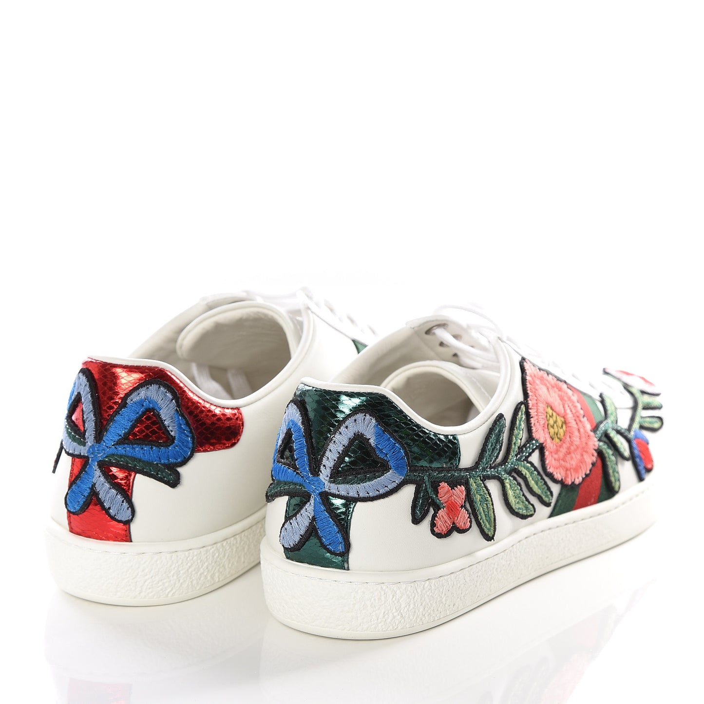 Calfskin Web Floral Embroidered Ace Sneakers 38 White