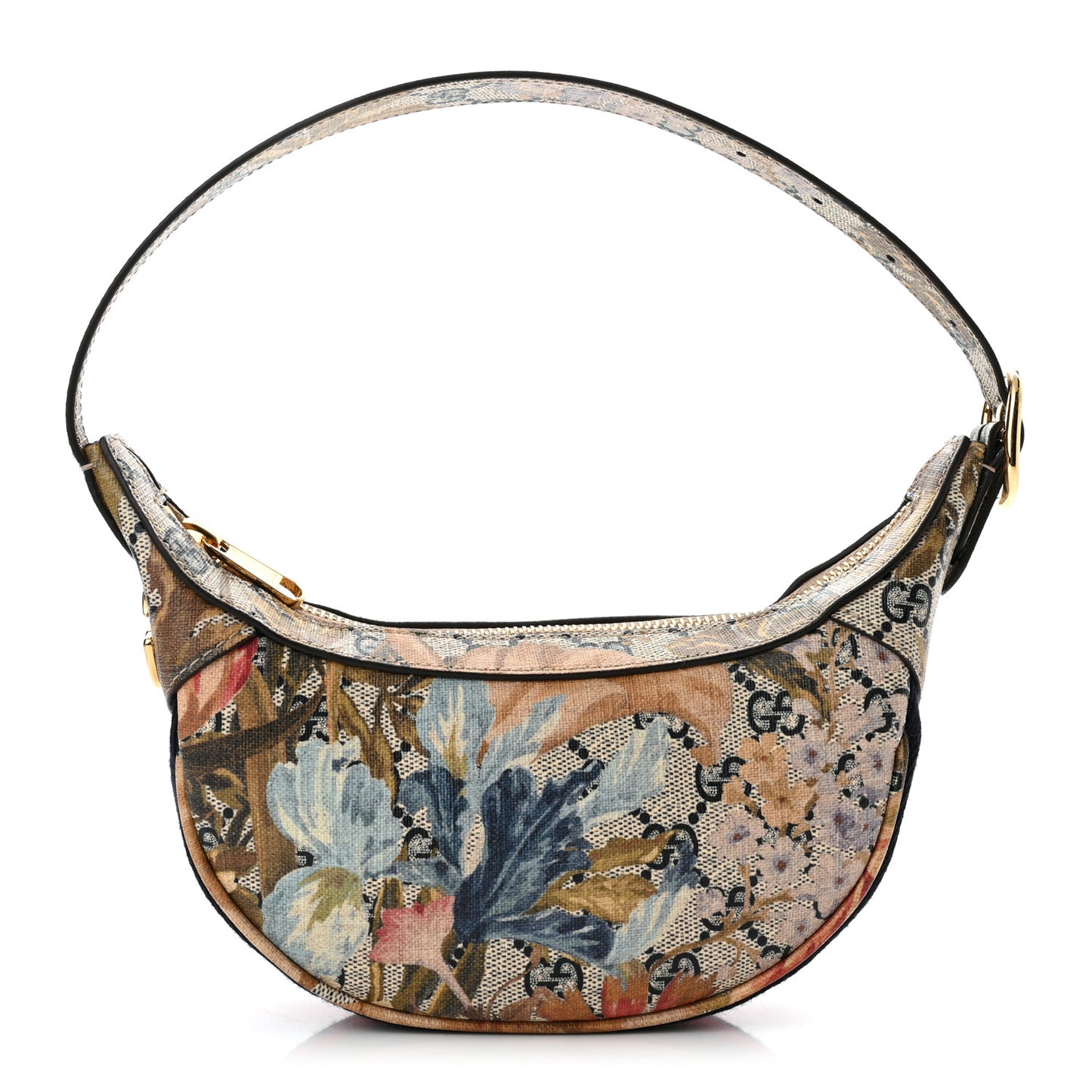 GG Supreme Monogram Water Flora Web Mini Ophidia Half Moon Hobo Beige Blue Multicolor