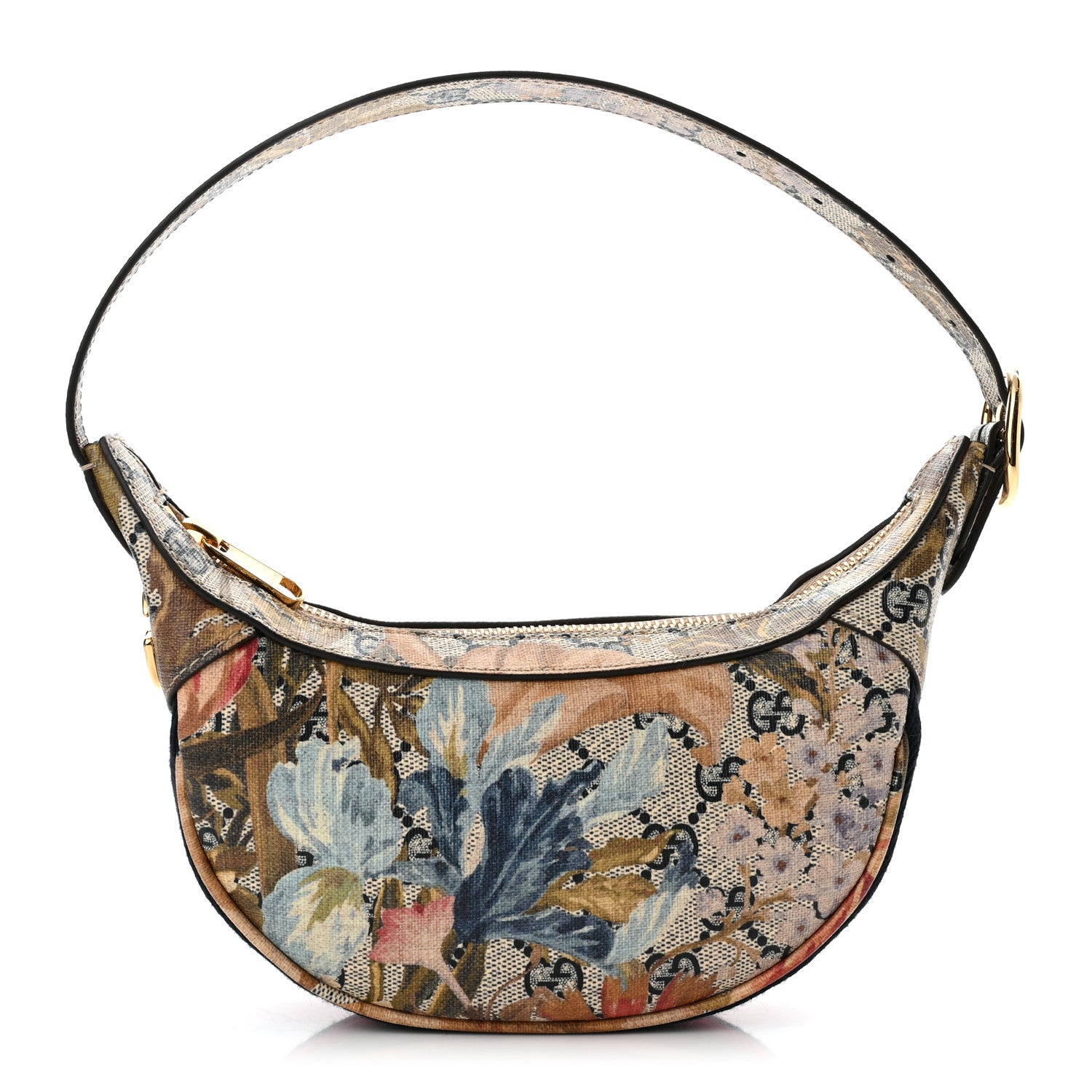 Gucci GG Supreme Monogram Water Flora Web Mini Ophidia Half Moon Hobo Beige Blue Multicolor 1 of 10