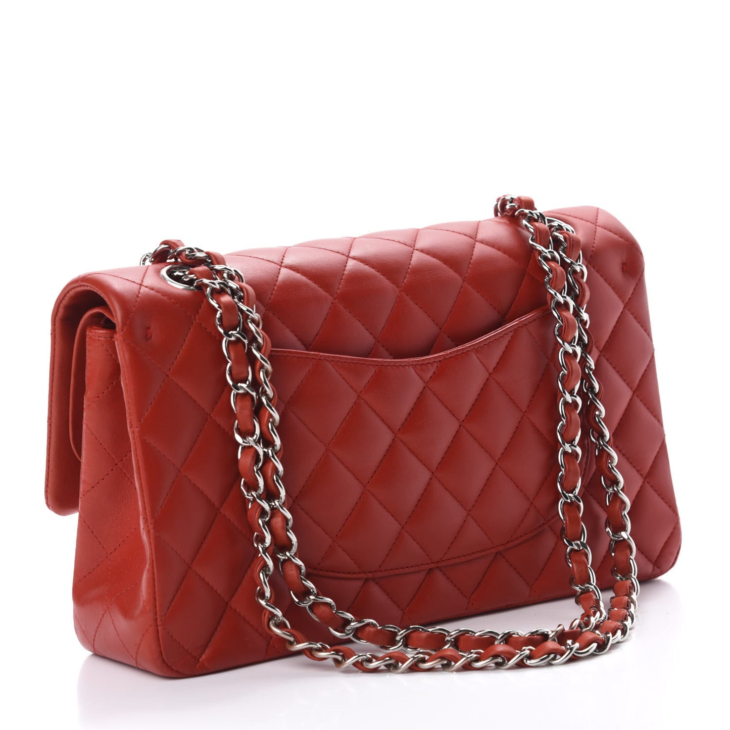 Lambskin Quilted Medium Double Flap Red