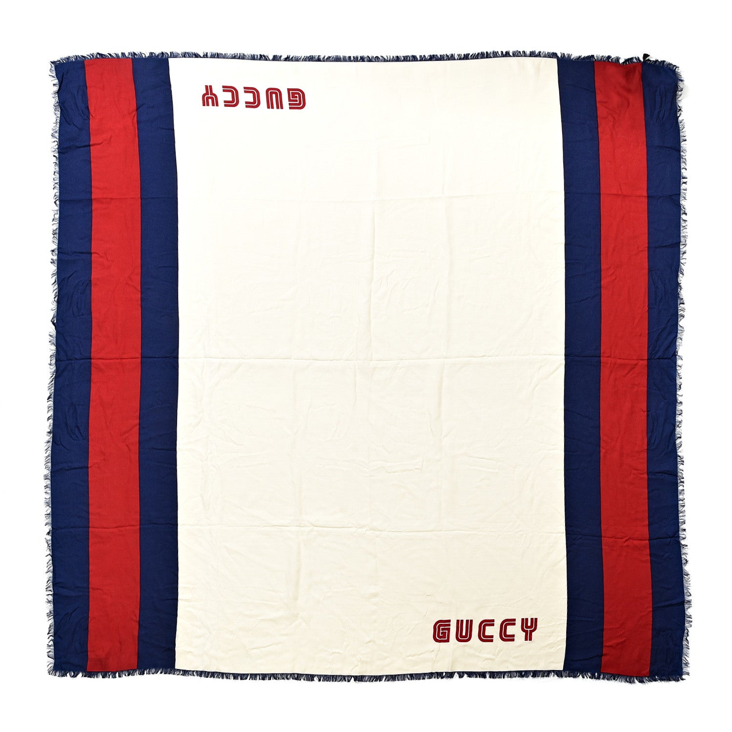 Gucci X SEGA Silk Modal Web GUCCY Scarf Ivory Blue Red 1 of 3