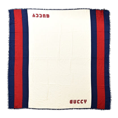 Gucci X SEGA Silk Modal Web GUCCY Scarf Ivory Blue Red 1 of 3