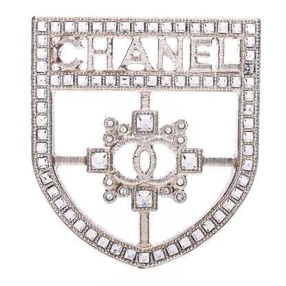 Chanel Swarovski Baguette Crystal CC Shield Brooch Silver 1 of 6