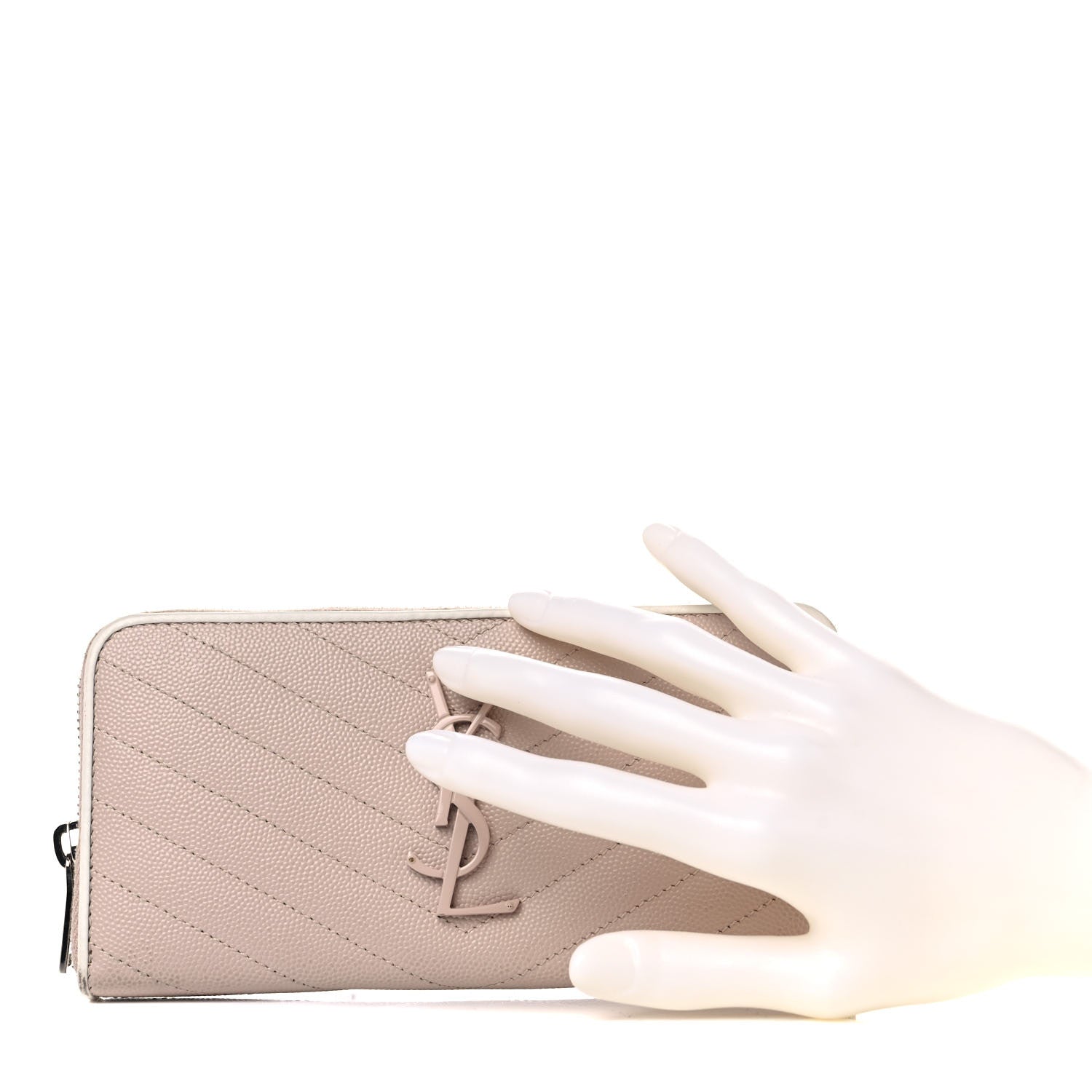 Saint Laurent Grain De Poudre Matelasse Chevron Monogram Zip Around Wallet Pink White 2 of 12