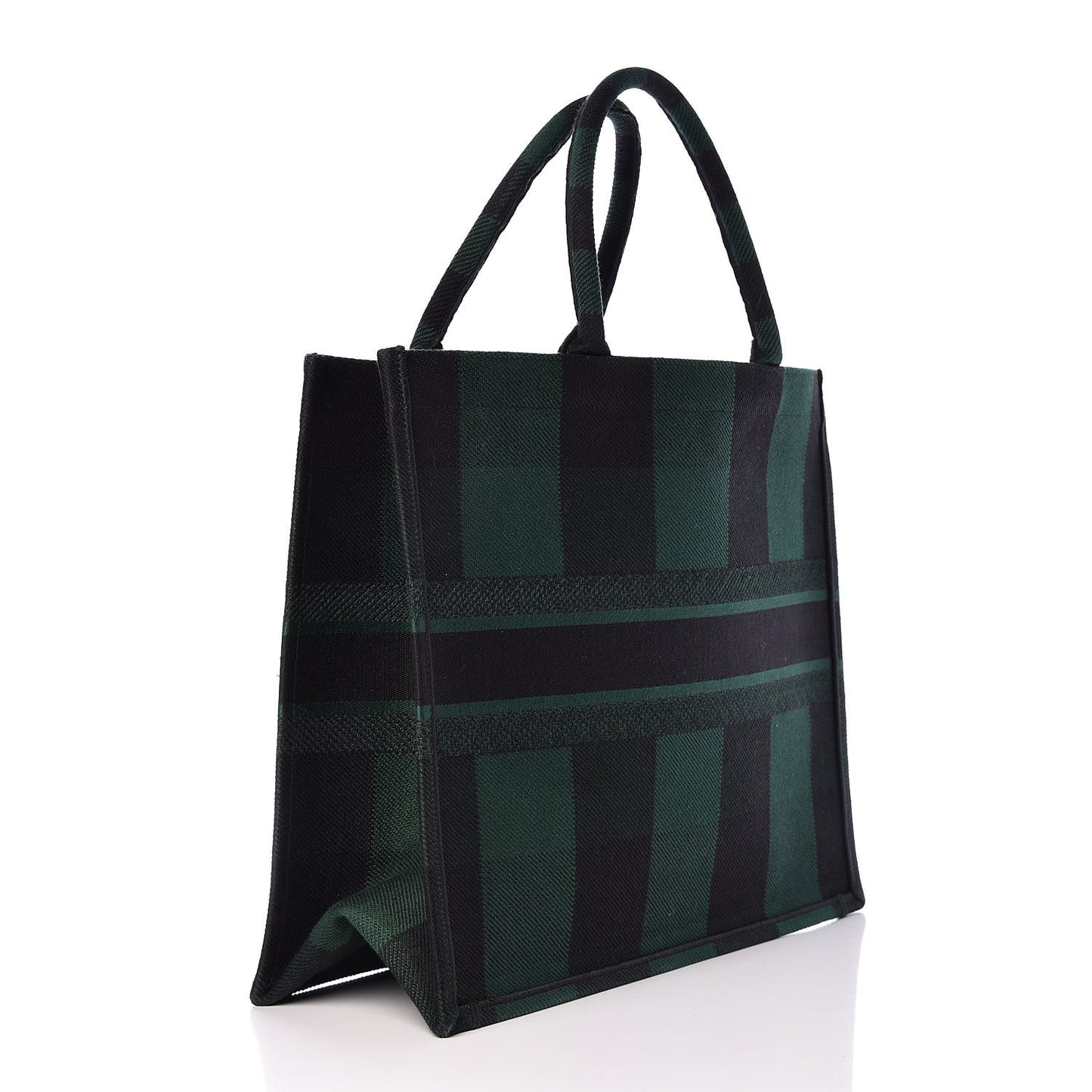 Canvas Embroidered Checkered Book Tote Black Green