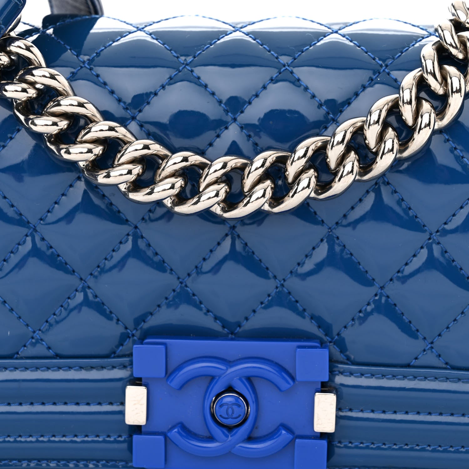 Chanel Patent Calfskin Quilted Small Plexiglass Boy Flap Blue 8 of 10