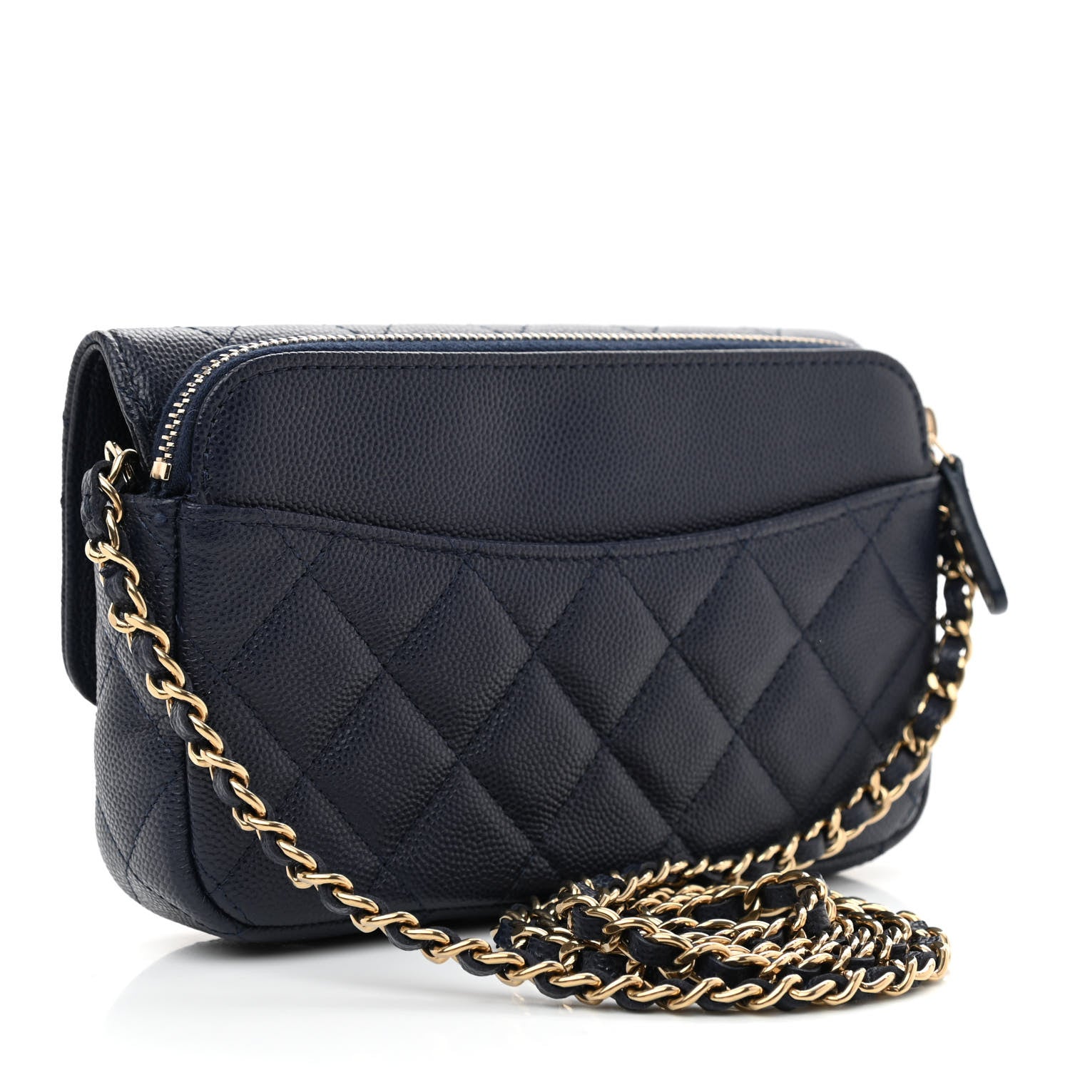Chanel Caviar Quilted Flap Phone Holder With Chain Navy 3 of 13