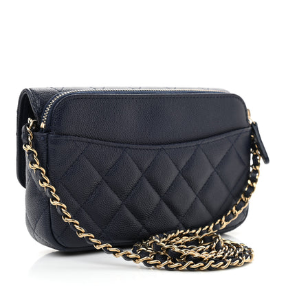 Chanel Caviar Quilted Flap Phone Holder With Chain Navy 3 of 13