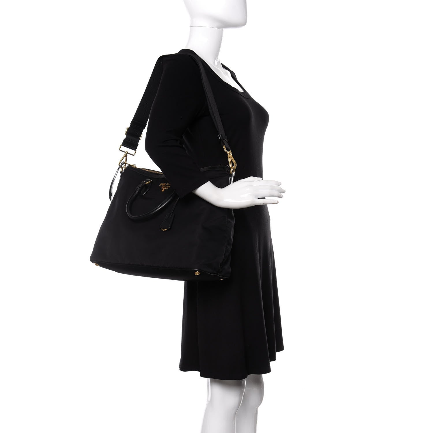 Prada Tessuto Nylon Soft Calf Tote Black 2 of 10