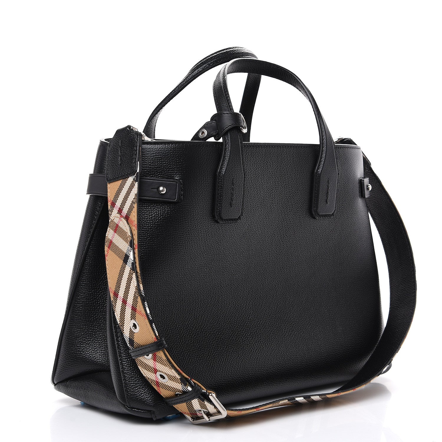 Burberry Grainy Calfskin House Check Medium Banner Tote Black 2 of 10