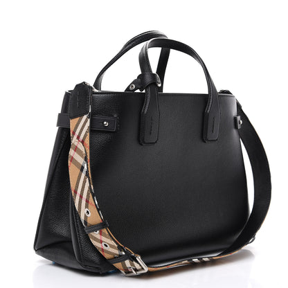 Burberry Grainy Calfskin House Check Medium Banner Tote Black 2 of 10