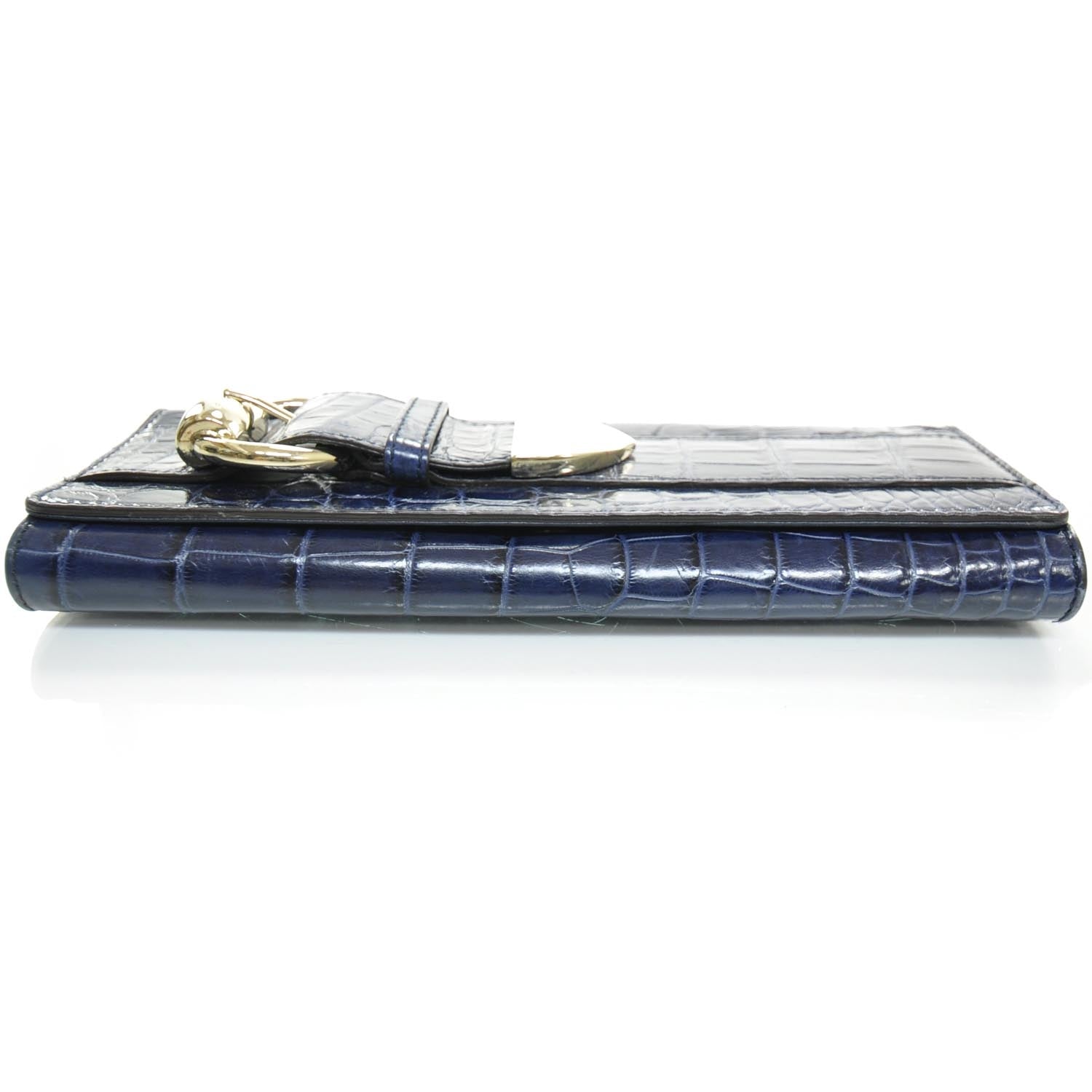 Gucci Crocodile Embossed Leather Romy Buckle Clutch 4 of 9