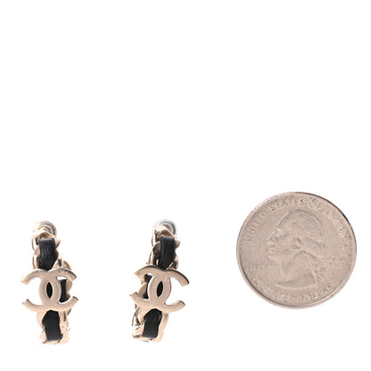 Chanel Lambskin CC Chain Hoop Earrings Matte Gold Black 2 of 5