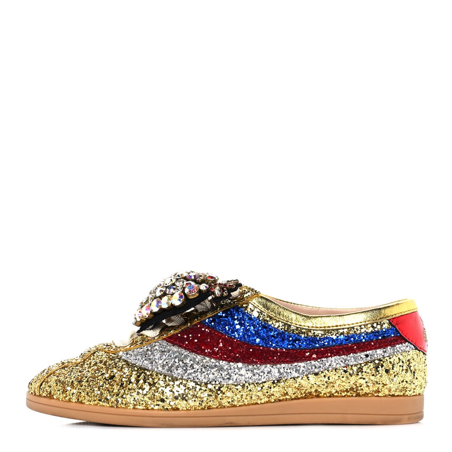 Glitter Fabric Pierced Heart Falacer Sneakers 35.5 Gold