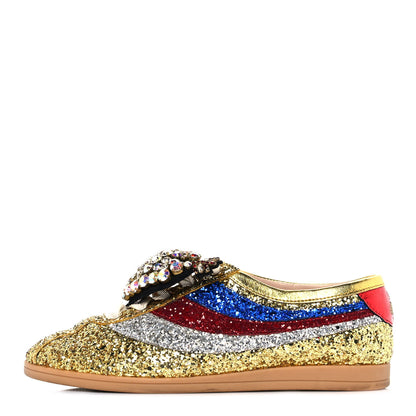 Gucci Glitter Fabric Pierced Heart Falacer Sneakers 35.5 Gold 1 of 9