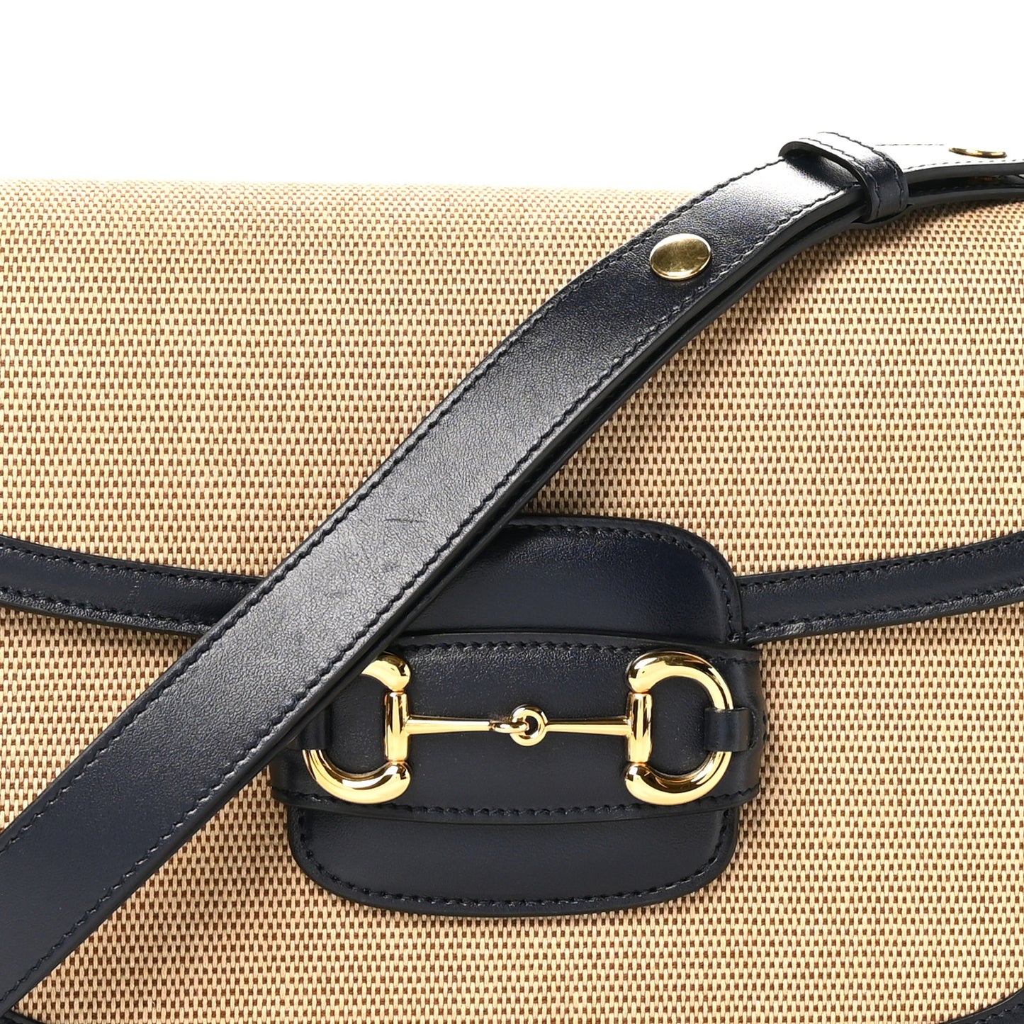 Vintage Rice Canvas Plutone Calfskin Horsebit 1955 Shoulder Bag Beige Blue