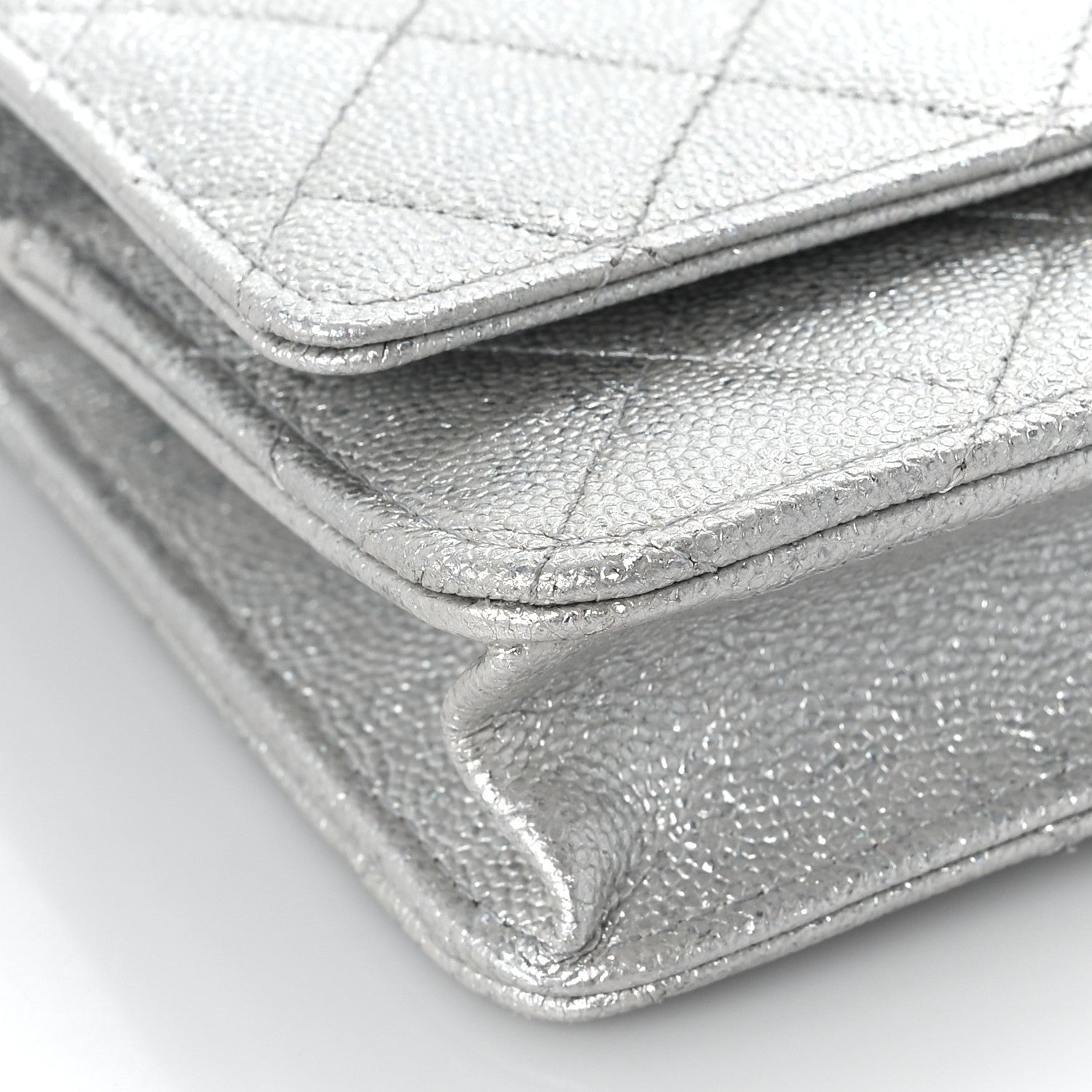 Chanel Metallic Caviar Quilted Wallet on Chain WOC Silver 8 of 11