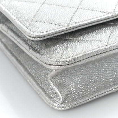 Chanel Metallic Caviar Quilted Wallet on Chain WOC Silver 8 of 11