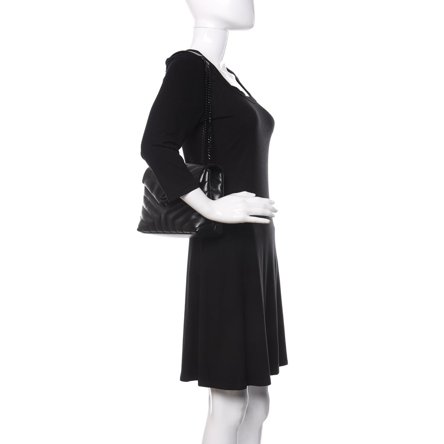 Calfskin Y Quilted Monogram Small Loulou Chain Satchel Black