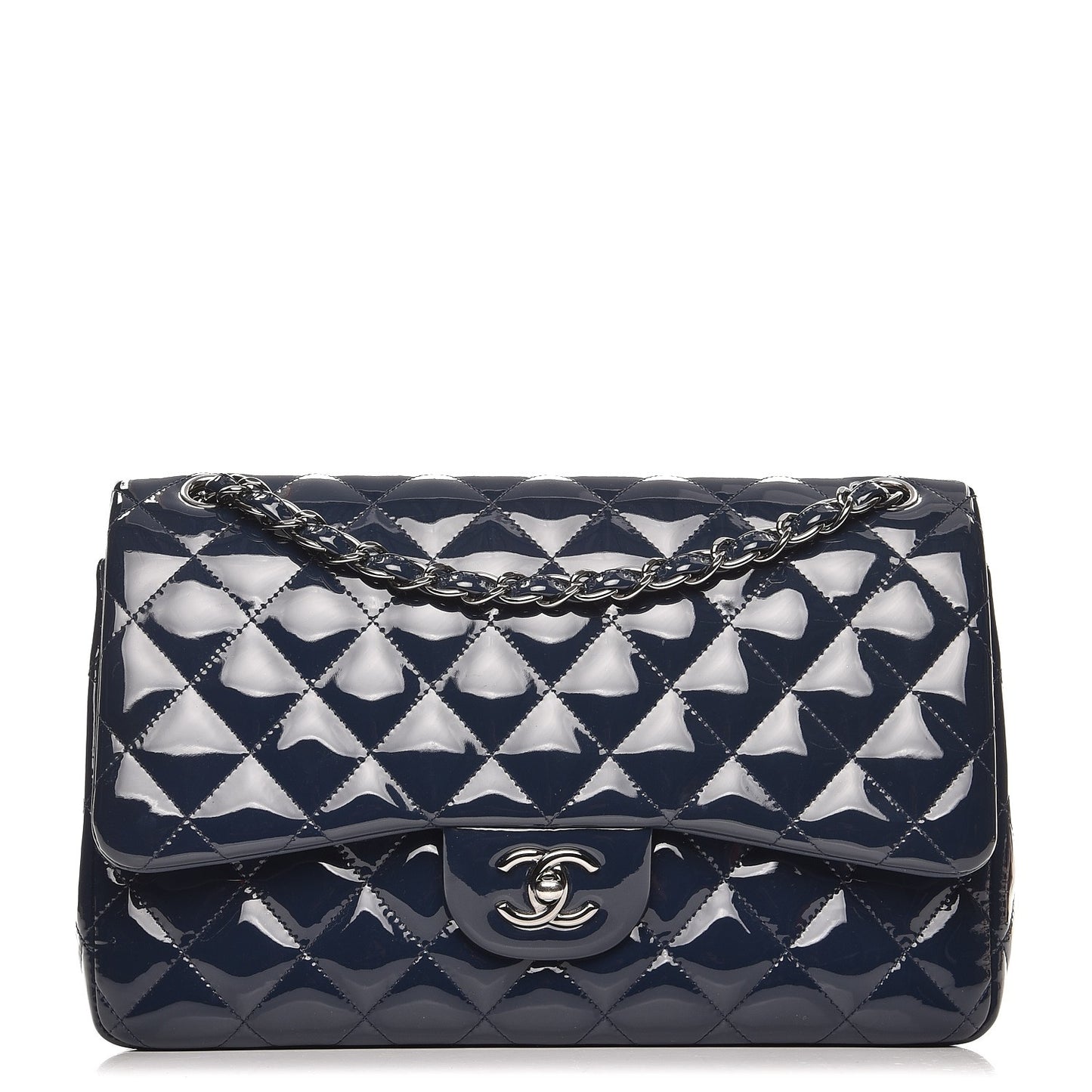 Patent Quilted Jumbo Double Flap Navy Blue