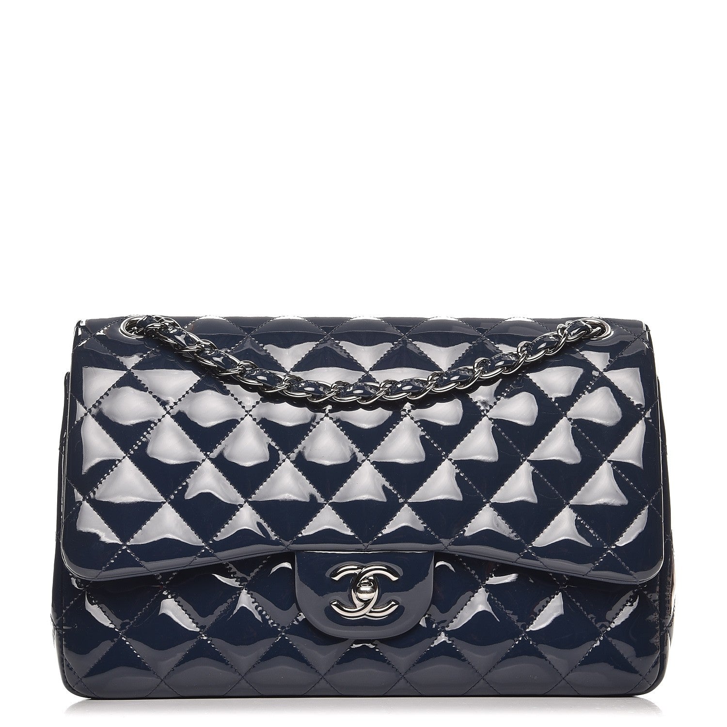 Chanel Patent Quilted Jumbo Double Flap Navy Blue 1 of 10