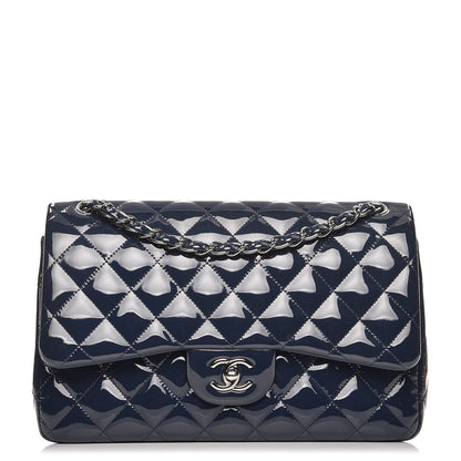 Chanel Patent Quilted Jumbo Double Flap Navy Blue 1 of 10