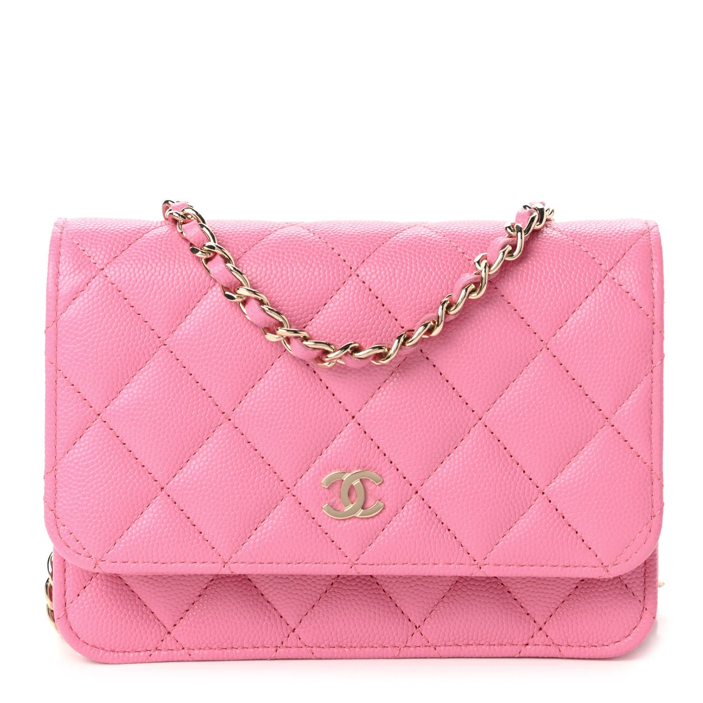 Caviar Quilted Mini Wallet On Chain WOC Pink
